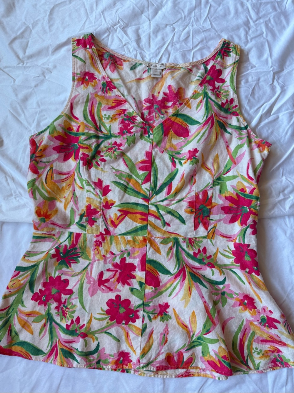 J. Crew Floral V-Neck Sleeveless Peplum Top - Pink & Green